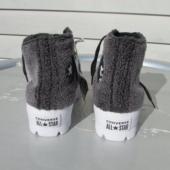 Converse Chuck Taylor All Star HighTop Gray Sherpa Platform Lugged Woman 7 NWT - Picture 6 of 11